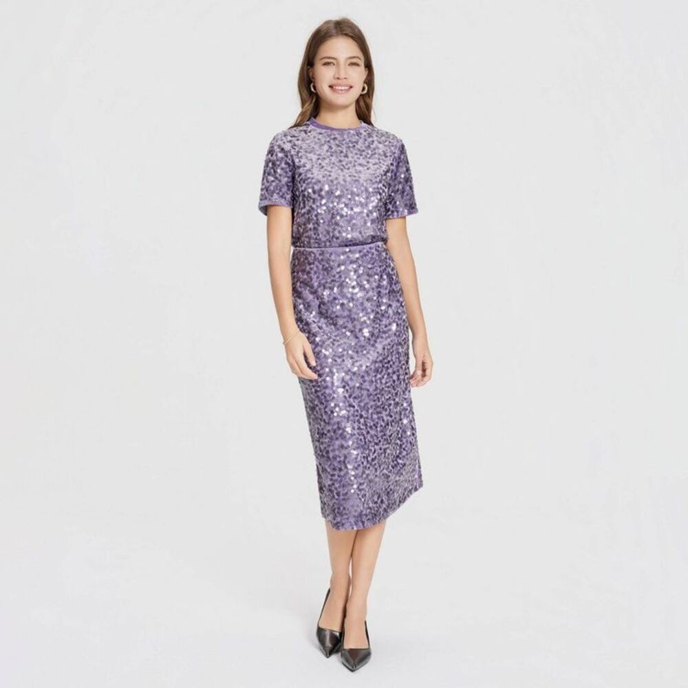 Women's Sequin Pencil Skirt - A New Day Light Purple M